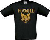 T-shirt voor kinderen met opdruk “Foxwild” | Zwart t-shirt | opdruk goudkleur | T-shirt met tekst