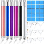 diamant schilderij pen - Pack van 6 LED Diamond Schilderen Boor Pen Point Boor Pen met licht 5D Diamond Schilderen Tool 15 stuks Vervanging Pen Heads 20 stuks Schilderen Lijm Clay