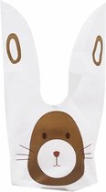 50x Hand Out Bags White - Brown Hare / Rabbit 13 x 22 cm - Plastic Treat Gift Bags - Candy Bags - Cookie Bags - Cookie - Cookie Bags - Easter - Children's Birthday - 4You Webventures