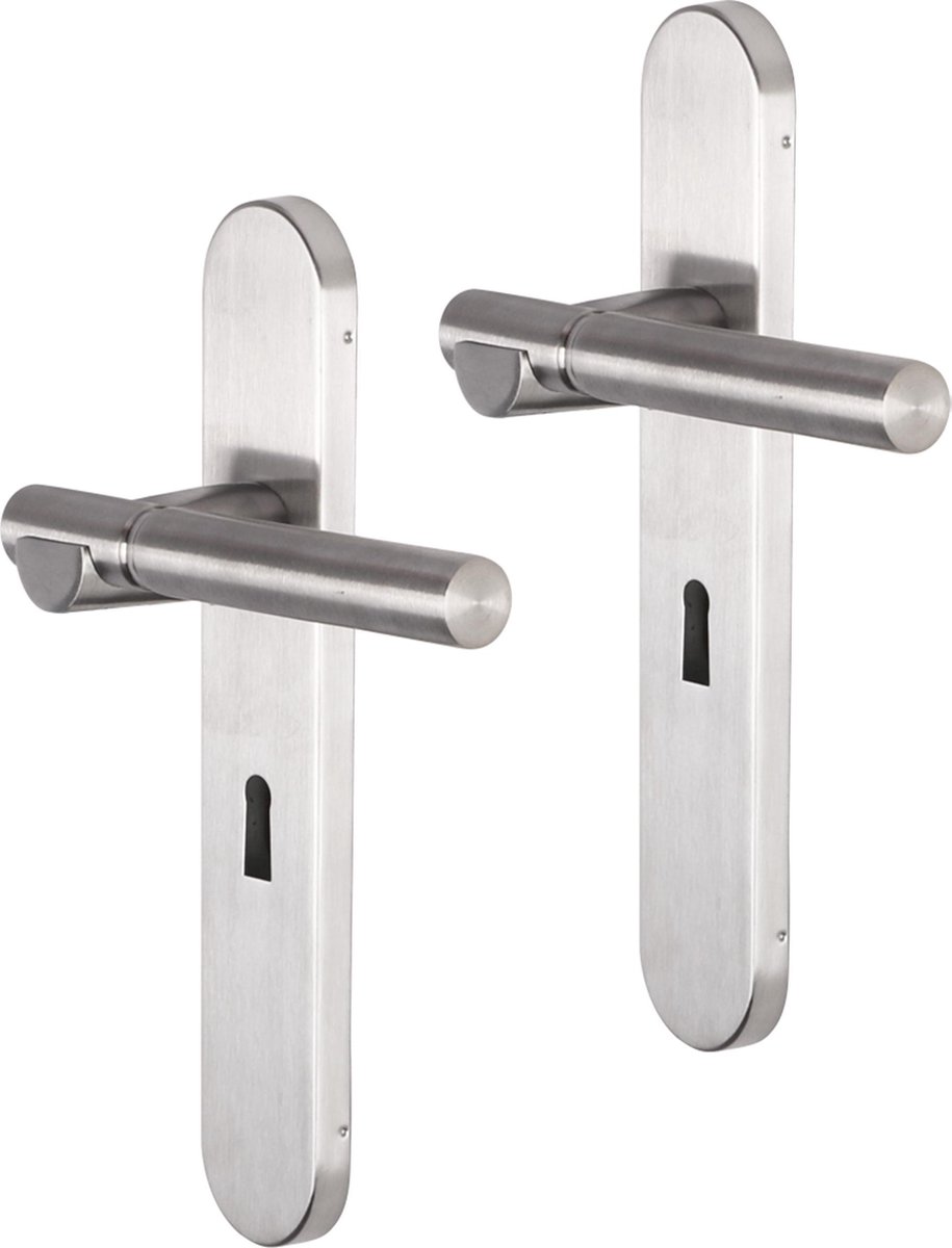 Deurkruk - Impresso Bretton - Voor binnen - Ovaal - deurschild met sleutelgat - RVS - 2 stuks