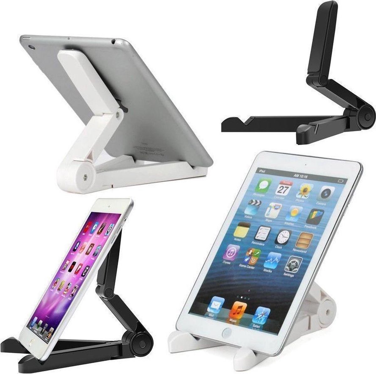 Blanc-Support Téléphone, Support de Tablette Pliable Support de téléphone  Portable pour Bureau Compatible avec Samsung iPad Mini iPhone Tous Les