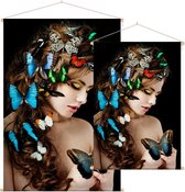 Vrouw met vlinders,  - Foto op Textielposter - 60 x 90 cm