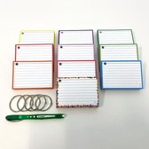 Leitner Flashcards - Colour Pack 500 A7 Flashcards met Stabilo Worker Rollerball groen - 10 pakjes A7 flashcards in 10 kleuren - Perforatie en 5 klikringen - 100% FSC Karton & 100% Gemaakt in