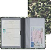 Housse kwmobile pour certificat d'immatriculation et permis de conduire - Housse avec porte-cartes vert foncé / marron foncé / beige - Simili cuir - Motif camouflage
