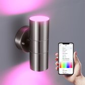 Lednify WiZ Connected Smart WiFi LED GU10 5W RGB en Wandlamp Jasmin rond tweezijdig oplichtend RVS IP44