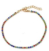 Enkelbandje goudkleurig met multicolor strass