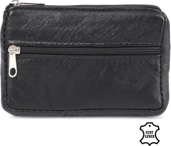 Bagwise Key bag - mini Wallet - Porte-clés - Porte-cartes - Cache-clés - 8cm x 11cm - Cuir véritable - Zwart
