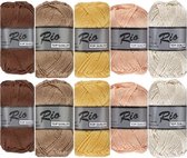 Set van 10 Lammy yarns Rio bollen - katoen garen pakket - bruine kleuren - pendikte 3 a 3,5mm