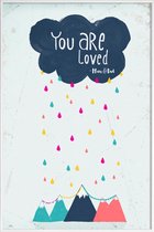 JUNIQE - Poster met kunststof lijst You Are Loved -13x18 /Blauw & Roze