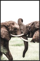 JUNIQE - Poster in kunststof lijst Elephants at Play -30x45 /Bruin