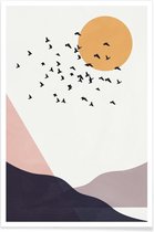 JUNIQE - Poster Flock Of Birds III -40x60 /Geel & Paars