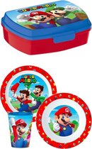 Super Mario 4 delige set - ontbijtset ( bord - kom - beker ) + broodtrommel/brooddoos
