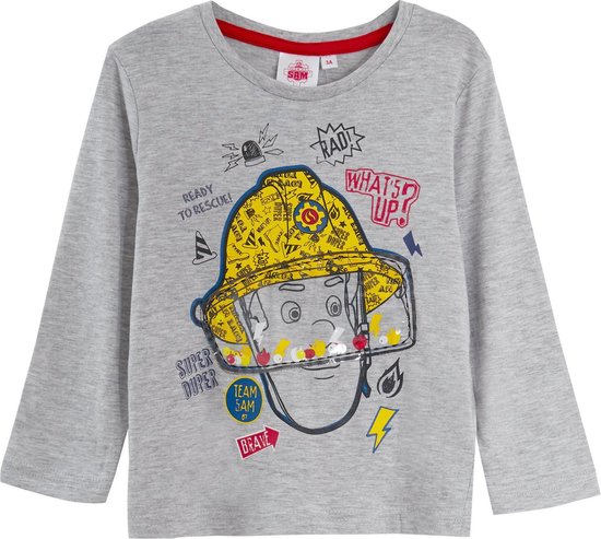 Brandweerman Sam longsleeve - grijs - Fireman Sam shirt - maat 98