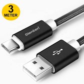 Stenberi USB-C Data Snellader Kabel - Smartphones - Tablets - Laptops - USB Type C naar USB A kabel 2.1- Fast Charge Oplaadkabel - Zwart - 3 Meter Sterk Nylon Snoer
