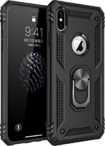 Apple iPhone Xs Max Stevige Magnetische Anti shock ring back cover case- schokbestendig-TPU met stand Zwart + gratis screenprotector