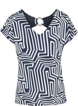 Cassis - Female - T-shirt in tricot met een geometrische print  - Marineblauw
