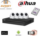 Dahua IP Camera KIT met 4 x HDW1220S-S2 Full HD 2MP eyeball en 1 x NVR2104-P-S2 PoE recorder met 1TB harde schijf
