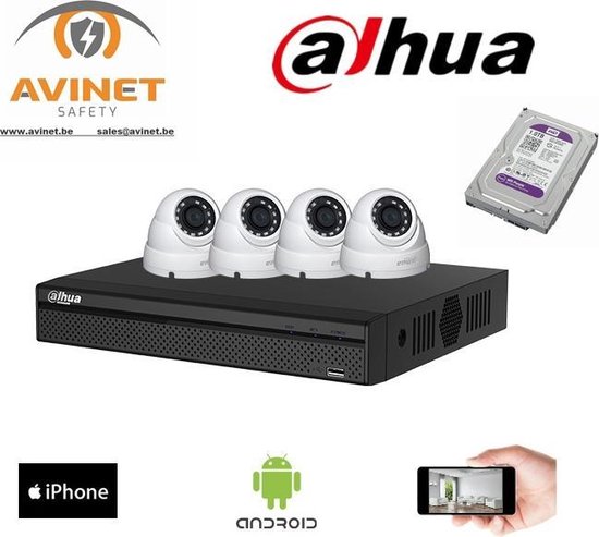 Dahua IP Camera KIT met 4 x HDW1431S Full HD 4MP eyeball Poe en 1 x...