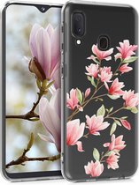 kwmobile telefoonhoesje voor Samsung Galaxy A20e - Hoesje voor smartphone in poederroze / wit / transparant - Magnolia design