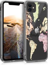 kwmobile telefoonhoesje voor Apple iPhone 11 - Hoesje voor smartphone in zwart / meerkleurig / transparant - Travel Wereldkaart design