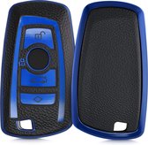 kwmobile autosleutelhoes compatibel met BMW 3-knops draadloze autosleutel (alleen Keyless Go) - TPU beschermhoes in blauw / zwart - Autosleutelcover