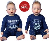 Fun2wear - baby/peuter /kraamcadeau - pyjama - papa en mama - "Mommy's little man / Papa's kleine vent " combideal - 1+1- blauw - maat 86