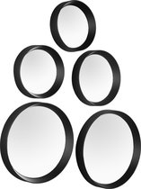 MenM - Leuk setje Spiegels 5 stuks rond in frame VIVIEN - Zwart