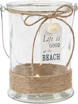 Windlicht - Set van 2 - Life is good at het beach - Glas - Touw