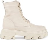 PS Poelman Dames - WAKE Suède Nubuck Leren Veter Laarzen met Stoere Chunky Zool en Ritssluiting - Licht Beige - Maat 39