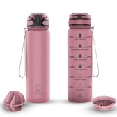 Lekro Waterfles met Tijdmarkeringen - Motiverende Drinkfles Met Fruitfilter en Shake Bal/Shaker - 1 Liter - BPA vrij - Rosé Goud