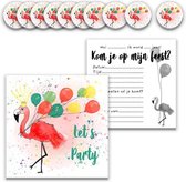 uitnodiging kinderfeest - uitnodiging kinderfeestje meisje - flamingo - invulkaart -  uitnodiging kinderfeestje flamingo - uitnodigingskaarten -  zomerfeest - stickers - 10 stuks