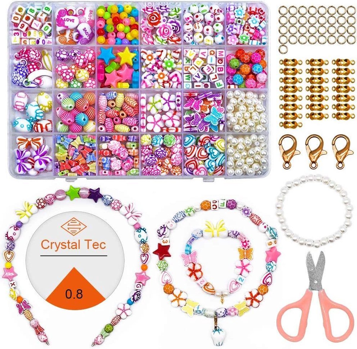 530 pcs Kit de Perles Enfant pour Collier Bracelet Colorées DIY Bead Art Loisirs Créatifs Coffret de Perle en Plastique avec Corde Fabrication de Bijoux Anniversaire Cadeau pour Filles Enfants 