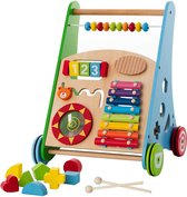 Loopwagen Hout voor Baby +/- 1 jaar | Babywalker | Educatieve looptrainer | Anti-Slip wieltjes | 38 x 32 x 46cm| Multicolor