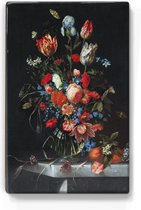 Schilderij - Stilleven met bloemen en vruchten - Ottmar Elliger - 19,5 x 30 cm - Niet van echt te onderscheiden handgelakt schilderijtje op hout - Mooier dan een print op canvas.