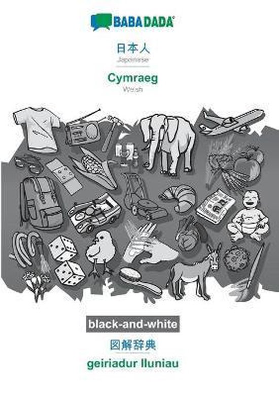 Japanese (in japanese script) - Cymraeg, visual dictionary, BW