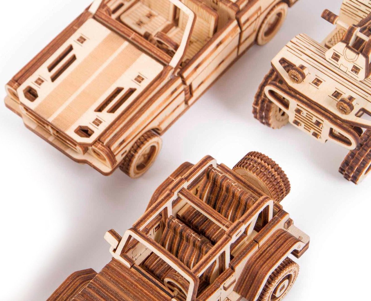 Wood Trick - Modelbouw 3D houten puzzel – Auto set 3 stuks (WDTK079) – 264 stuks - Geen lijm noch verf nodig — afbeelding 3