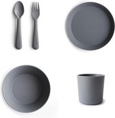 Mushie de vaisselle Mushie |Set assiette + tasse + Kom+ fourchette et cuillère|5 pièces|Fumée|Vaisselle pour enfants|SALOPETTE|Couverts|Assiette|Tasse|Tasse|Bol|