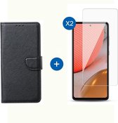 BixB Samsung A72 hoesje - Met 2x screenprotector / tempered glass - Book Case Wallet - Zwart