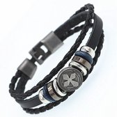 Stoere Heren Armband Leer - Kruis - Leer met Metalen Accenten - Armbanden - Cadeau voor Man