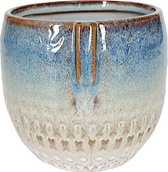 Bloempot - Pot - Aardewerk - keramiek - Blauw - Goudkleurig - Ø10,5 cm