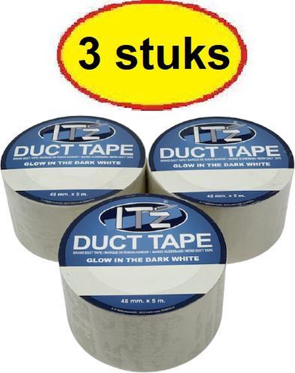 IT'z Duct Tape 33- Glow in the dark Wit 3 stuks 48 mm x 5m | tape -  plakband -... | bol.com