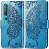 Voor xiaomi 10 pro vlinder liefde bloem reliëf horizontale flip lederen tas met beugel / kaartsleuf / portemonnee / lanyard (blauw)