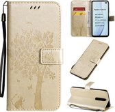 Voor Xiaomi Redmi K30 Boom & Kat Patroon Geperst Afdrukken Horizontale Flip PU Lederen Case met Houder & Kaartsleuven & Portemonnee & Lanyard (Goud)