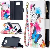 Voor Xiaomi Mi Poco X3 Gekleurde Tekening Patroon Rits Horizontale Flip Leren Case met Houder & Kaartsleuven & Portemonnee (Twee Vlinders)