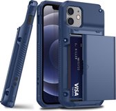 Voor iPhone 12 Pro Max schokbestendige zware pantser beschermhoes met dia Multi-kaartsleuf (donkerblauw)