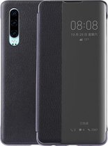 Litchi Texture PC + PU horizontale flip-hoes voor Huawei P30, met Touch Call Display ID & Sleep / Wake-up-functie (zwart)