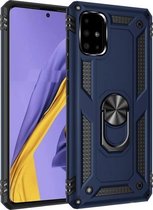 Voor Samsung Galaxy A51 5G schokbestendige TPU + pc beschermhoes met 360 graden roterende houder (blauw)