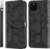 Voor Google Pixel 5 Life of Tree Embossing Pattern Horizontale flip lederen tas met houder & kaartsleuf & portemonnee & fotolijst & lanyard (zwart)