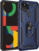 Voor Google Pixel 5 schokbestendige TPU + pc-beschermhoes met 360 graden roterende houder (blauw)