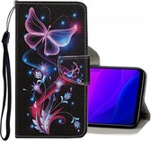 Voor Xiaomi Mi 10 Lite 5G Gekleurd tekeningpatroon Horizontale flip lederen hoes met houder & kaartsleuven & portemonnee (fluorescerende vlinder)
